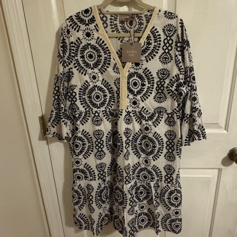 Saiph Lab 100% cotton boho mid black and white dress XL Made in Italy